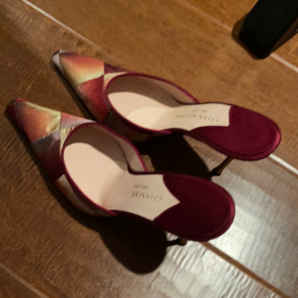 Italian silk patchwork heels